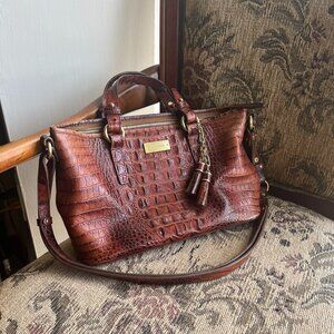 Brahmin Mini Asher leather Croc Embossed tote purse shoulder satchel bag